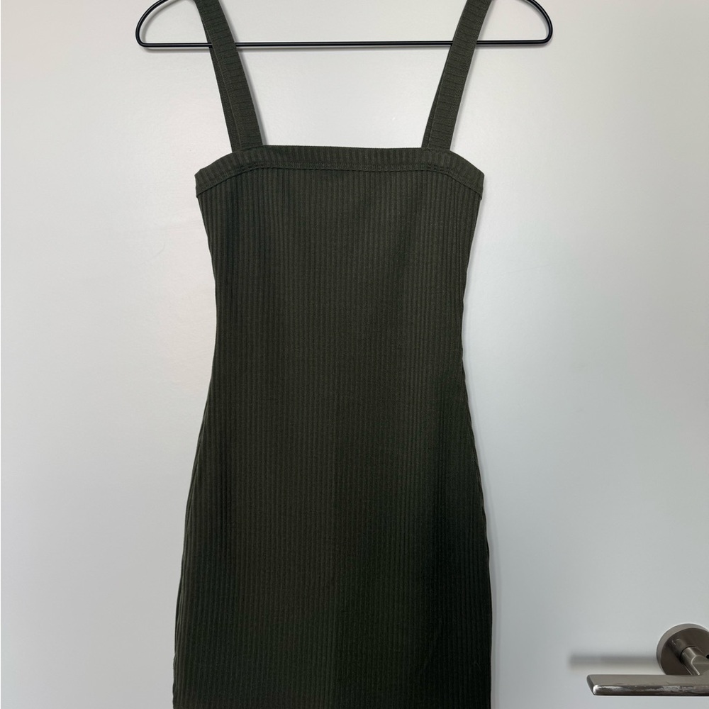 Olive Green Ribbed Dress